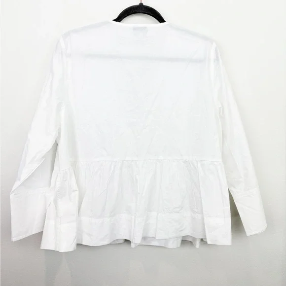 Ganni Cotton Poplin Tie String Peplum Blouse in White Size 44 - Picture 7 of 7